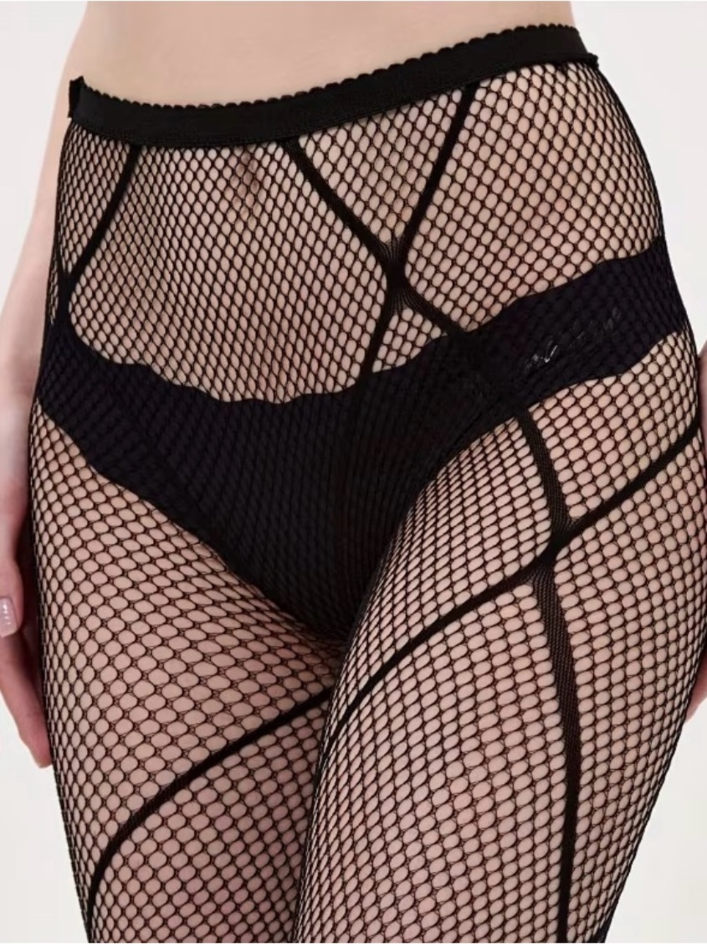 Black Geometric Fishnet Tights - Women's Hosiery - Picture 3 of 3